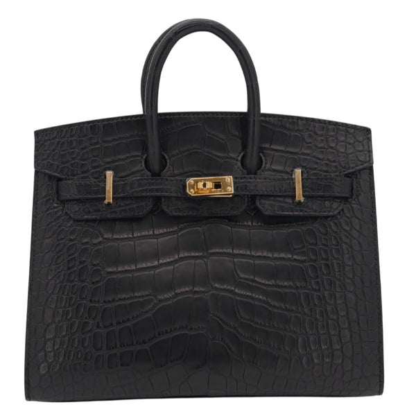 Herm�s 20cm Birkin Sellier Black Matte Alligator Gold Hardware