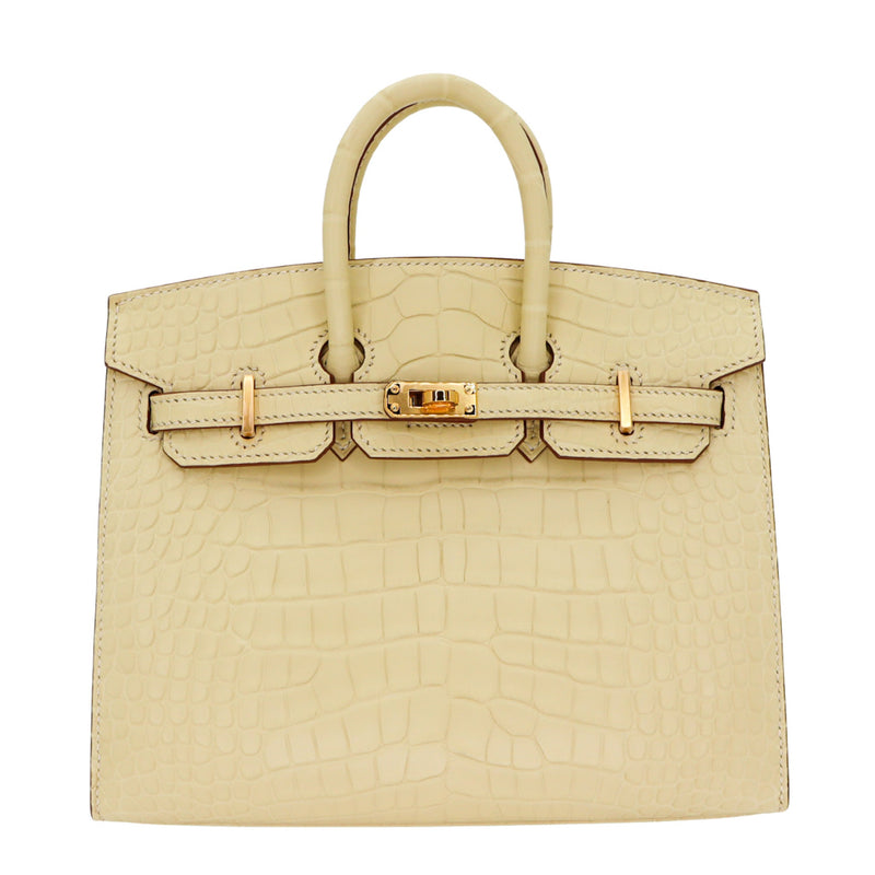 Herm�s 20cm Birkin Sellier Vanilla Matte Alligator Gold Hardware