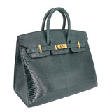 Herm�s 20cm Birkin Sellier Vert Cypress Shiny Lizard Gold Hardware