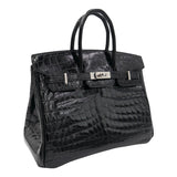 Herm�s 25cm Birkin Black Shiny Niloticus Crocodile Palladium Hardware