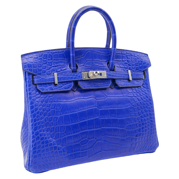 Herm�s 25cm Birkin Bleu Electrique Matte Alligator Palladium Hardware