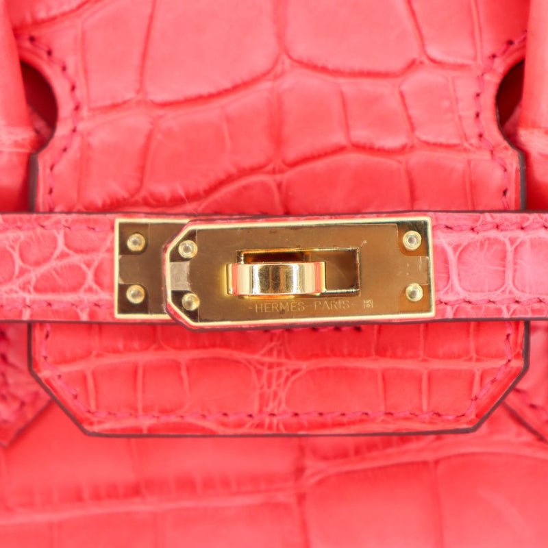 Herm�s 25cm Birkin Bougainvillea Matte Alligator Gold Hardware