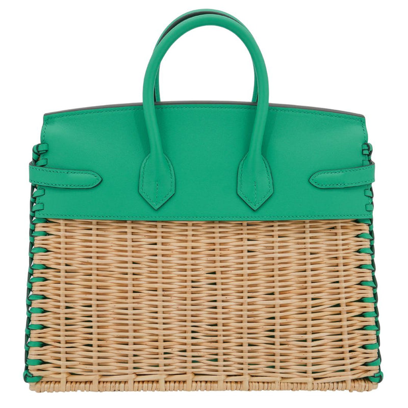 Herm�s 25cm Birkin Picnic Menthe Swift Leather/Osier Wicker Palladium Hardware