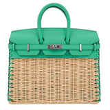 Herm�s 25cm Birkin Picnic Menthe Swift Leather/Osier Wicker Palladium Hardware