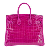 Herm�s 25cm Birkin Rose Pourpre Shiny Niloticus Crocodile Palladium Hardware