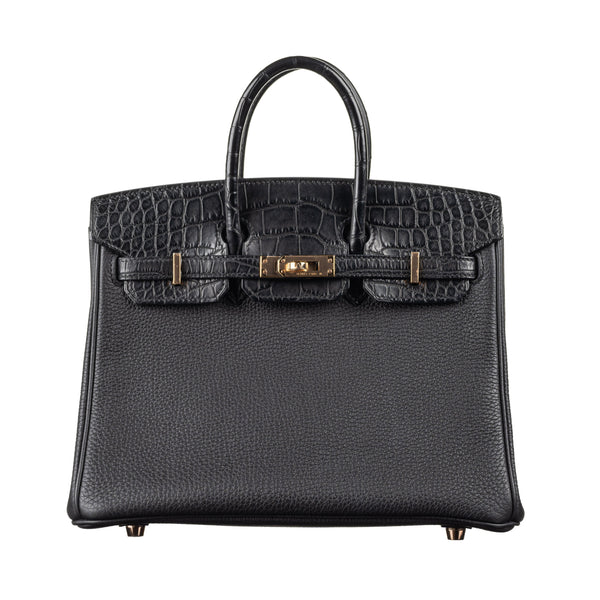 Herm�s 25cm Birkin Touch Black Matte Alligator/Togo Leather Rose Gold Hardware