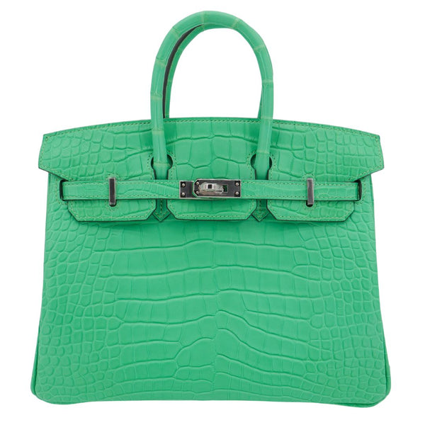 Herm�s 25cm Birkin Vert Comics Matte Alligator Palladium Hardware