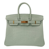 Herm�s 25cm Birkin Vert d'Eau Matte Alligator Gold Hardware