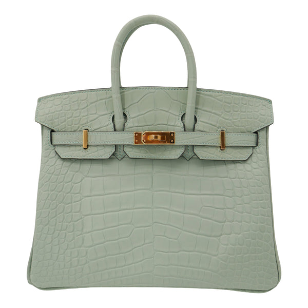 Herm�s 25cm Birkin Vert d'Eau Matte Alligator Gold Hardware