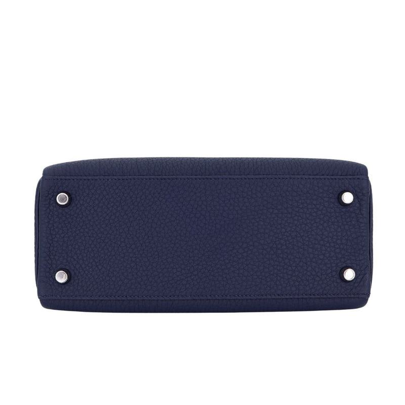 Herm�s 25cm Kelly Retourne Bleu Navy Togo Leather Palladium Hardware