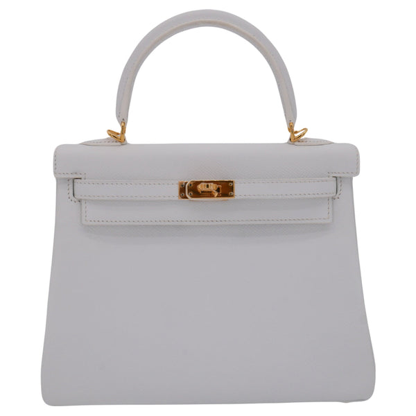 Herm�s 25cm Kelly Retourne White Epsom Leather Gold Hardware