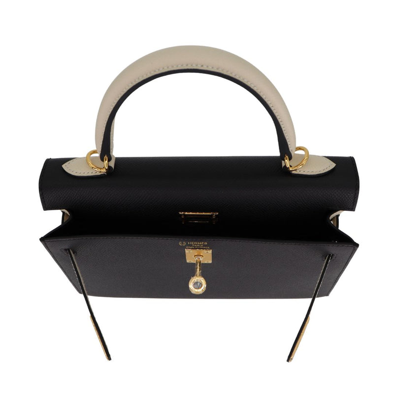 Herm�s 25cm Kelly Sellier HSS Black/ Craie Epsom Leather Gold Hardware