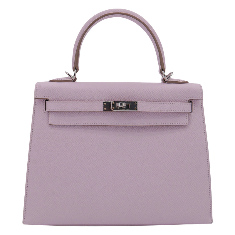 Herm�s 25cm Kelly Sellier Mauve Pale Epsom Leather Palladium Hardware