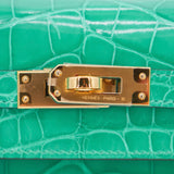 Herm�s 25cm Kelly Sellier Vert Jade Shiny Alligator Gold Hardware