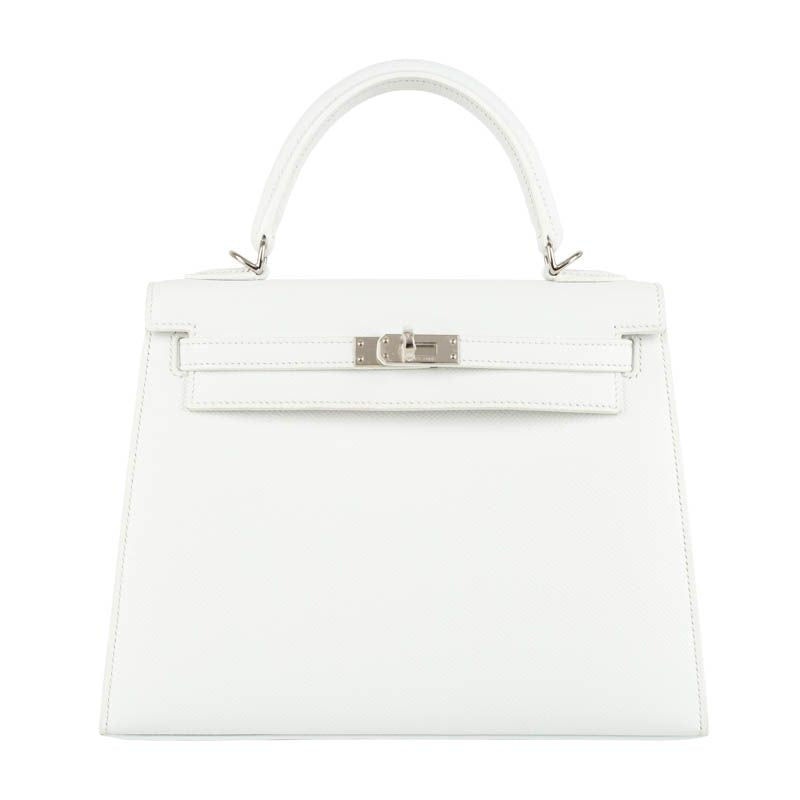 Herm�s 25cm Kelly Sellier White Epsom Leather Palladium Hardware