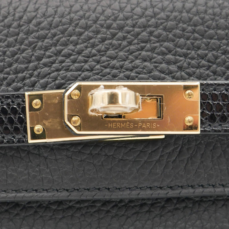 Herm�s 25cm Kelly Touch Black Lizard/Togo Gold Hardware