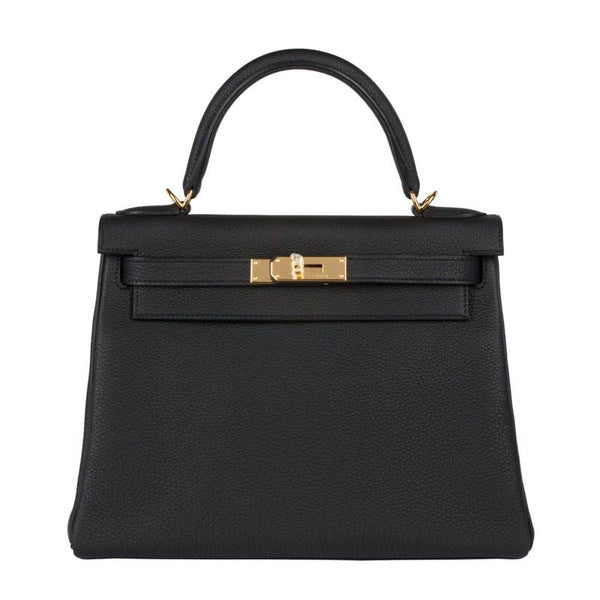 Herm�s 28cm Kelly Retourne Black Togo Leather Gold Hardware