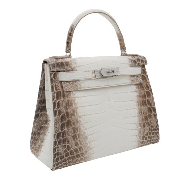 Herm�s 28cm Kelly Retourne Blanc Himalaya Matte Niloticus Crocodile Diamond Hardware