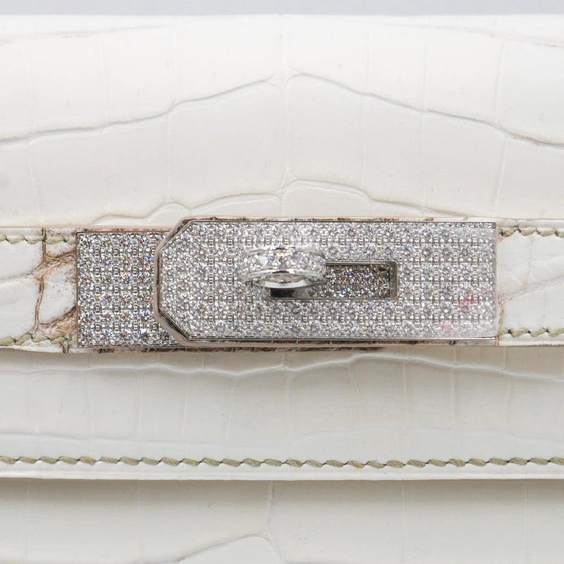 Herm�s 28cm Kelly Retourne Blanc Himalaya Matte Niloticus Crocodile Diamond Hardware