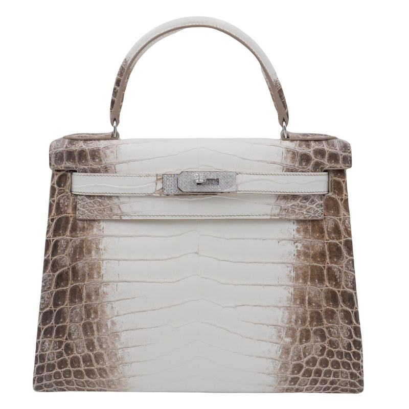 Herm�s 28cm Kelly Retourne Blanc Himalaya Matte Niloticus Crocodile Diamond Hardware