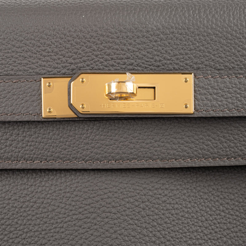 Herm�s 28cm Kelly Retourne Gris Etain Togo Leather Gold Hardware