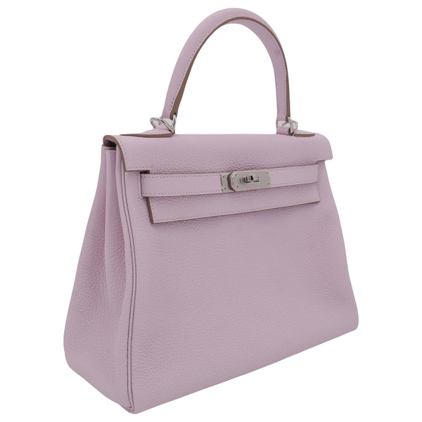 Herm√®s 28cm Kelly Retourne Mauve Pale Clemence Leather Palladium Hardware