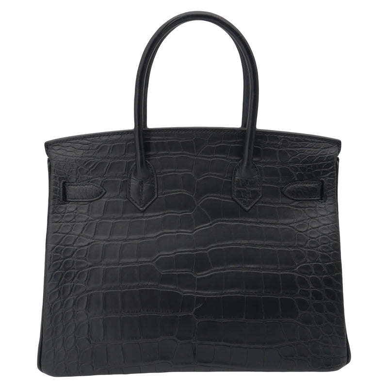 Herm�s 30cm Birkin Black Matte Alligator Gold Hardware