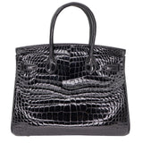 Herm�s 30cm Birkin Black Shiny Crocodile Porosus Gold Hardware