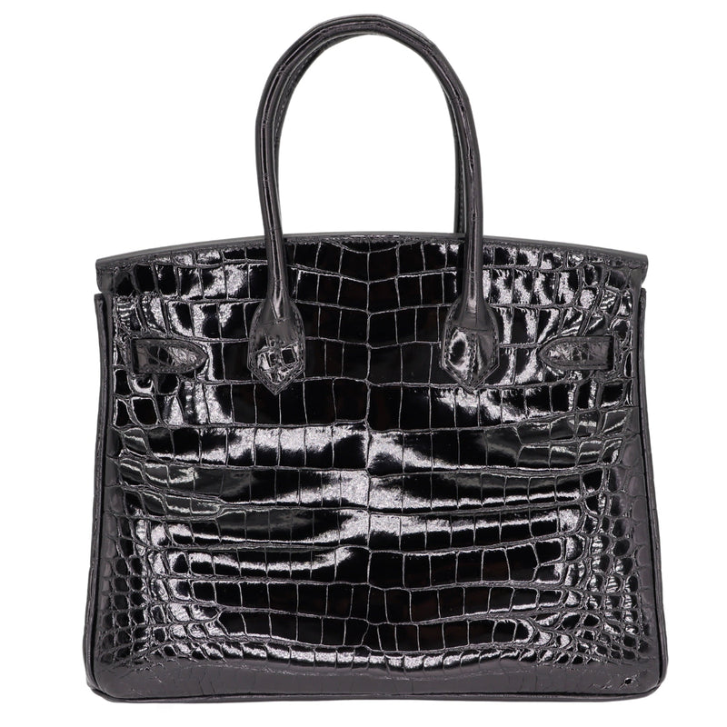 Herm�s 30cm Birkin Black Shiny Niloticus Crocodile Gold Hardware