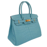 Herm�s 30cm Birkin Bleu Saint Cyr Matte Alligator Gold Hardware