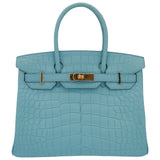 Herm�s 30cm Birkin Bleu Saint Cyr Matte Alligator Gold Hardware
