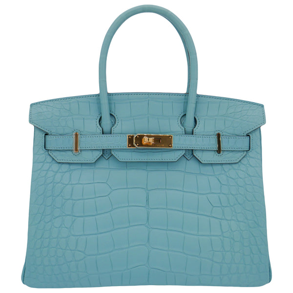 Herm�s 30cm Birkin Bleu Saint Cyr Matte Alligator Gold Hardware