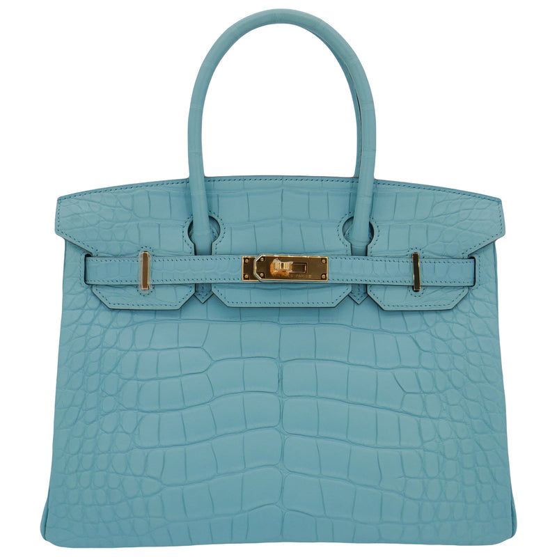 Herm�s 30cm Birkin Bleu Saint Cyr Matte Alligator Gold Hardware