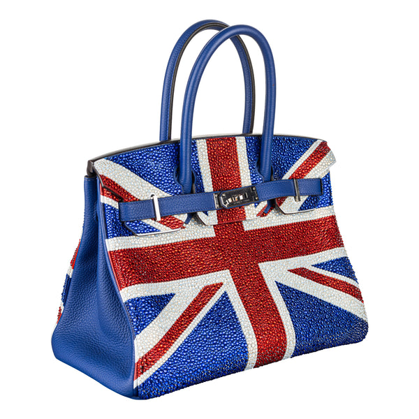 Herm�s 30cm Birkin Customized Union Jack Swarovski Crystal Palladium Hardware