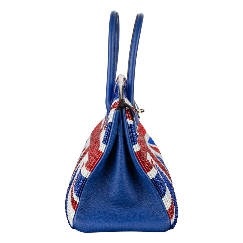 Herm�s 30cm Birkin Customized Union Jack Swarovski Crystal Palladium Hardware