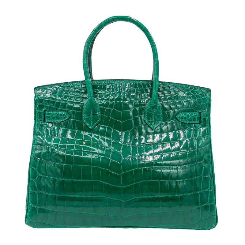 Herm�s 30cm Birkin Emerald Shiny Niloticus Gold Hardware