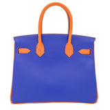 Herm�s 30cm Birkin HSS Bleu Electrique/Orange Epsom Brushed Gold Hardware