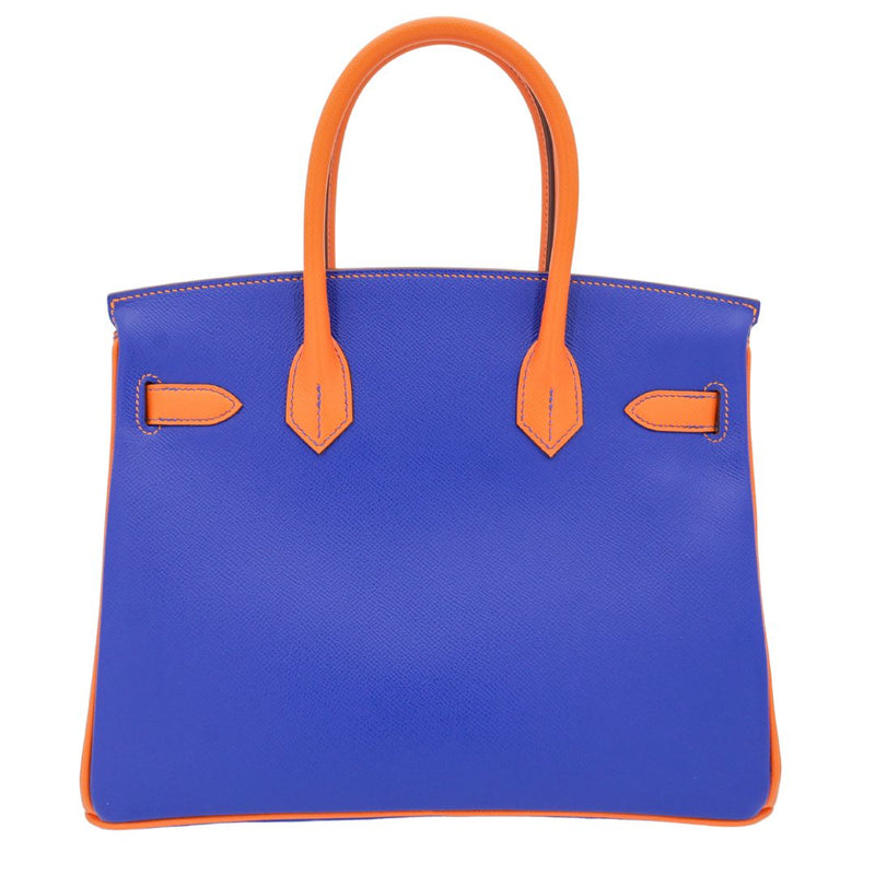 Herm�s 30cm Birkin HSS Bleu Electrique/Orange Epsom Brushed Gold Hardware