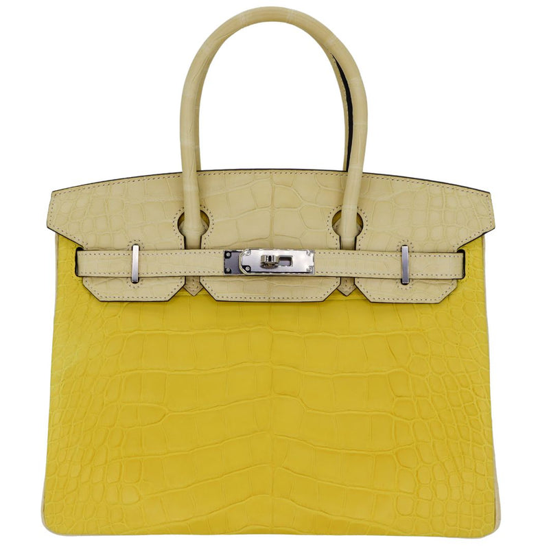 Herm�s 30cm Birkin HSS Vanille/ Mimosa Matte Alligator Palladium Hardware