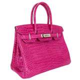 Herm�s 30cm Birkin Rose Scheherazade Porosus Crocodile Palladium Hardware