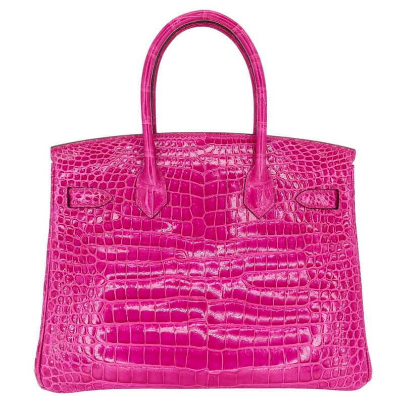 Herm�s 30cm Birkin Rose Scheherazade Porosus Crocodile Palladium Hardware