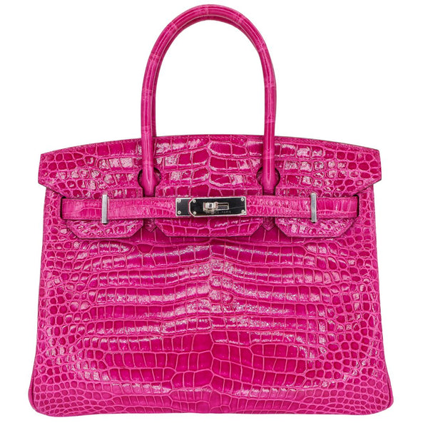 Herm�s 30cm Birkin Rose Scheherazade Porosus Crocodile Palladium Hardware