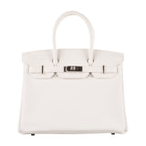 Herm�s 30cm Birkin White Clemence Leather Palladium Hardware