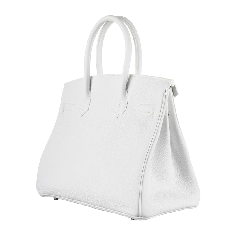 Herm�s 30cm Birkin White Clemence Leather Palladium Hardware