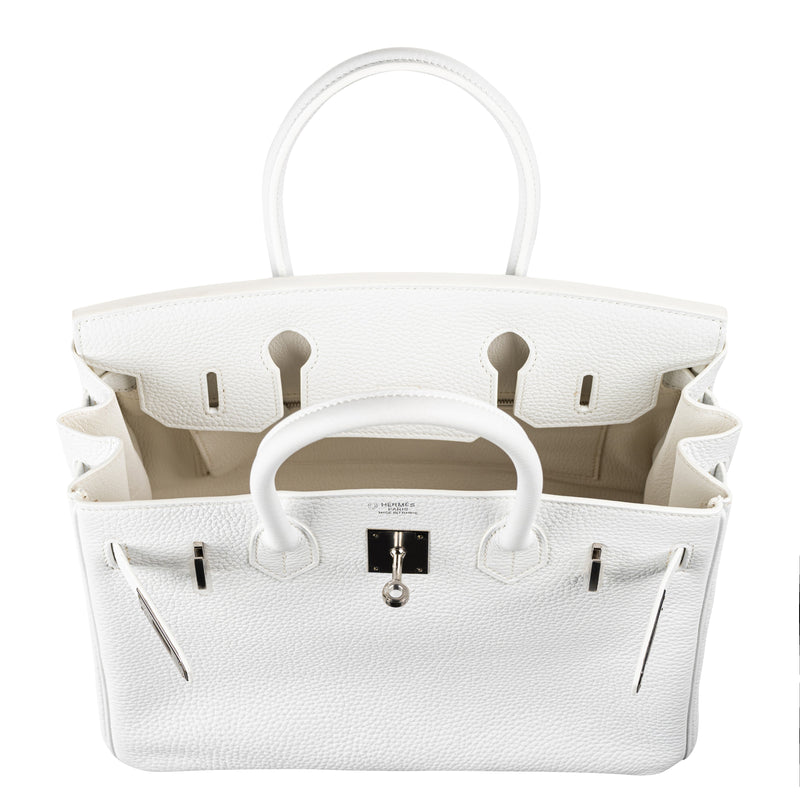 Herm�s 30cm Birkin White Clemence Leather Palladium Hardware