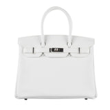 Herm�s 30cm Birkin White Clemence Leather Palladium Hardware