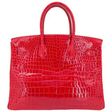 Herm�s 35cm Birkin Braise Shiny Porosus Crocodile Palladium Hardware