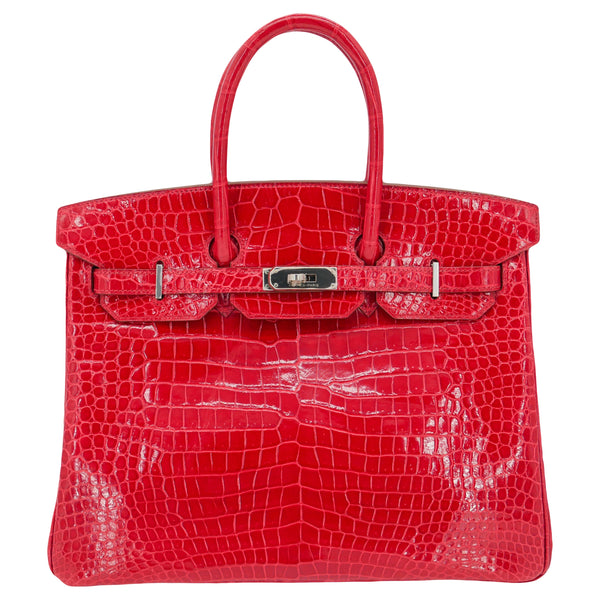 Herm�s 35cm Birkin Braise Shiny Porosus Crocodile Palladium Hardware