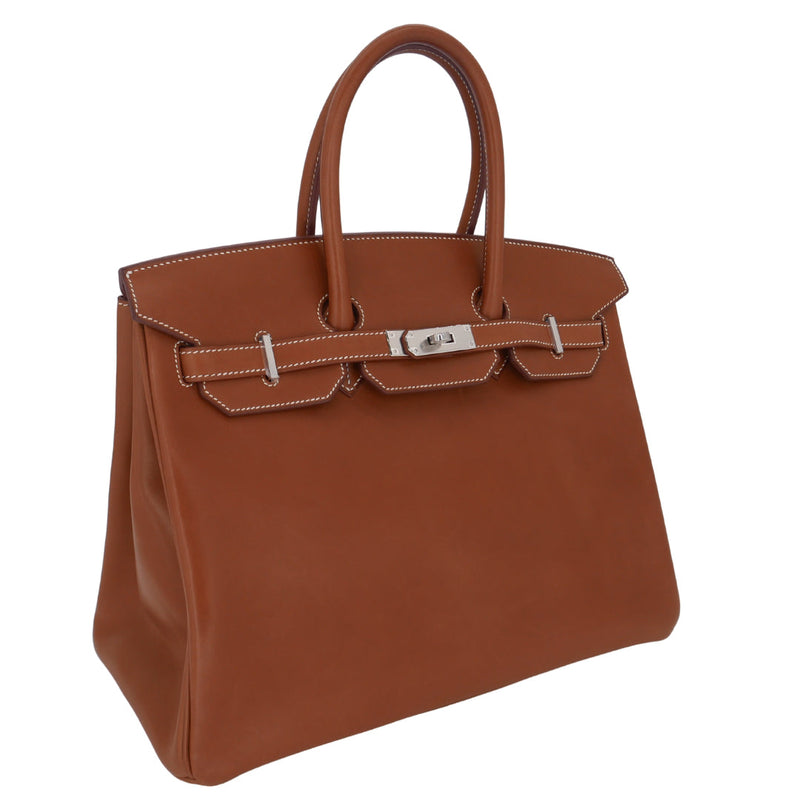 Herm�s 35cm Birkin Fauve Barenia Palladium Hardware