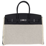 Herm�s 35cm Birkin Fray Canvas Black Swift Leather Palladium Hardware